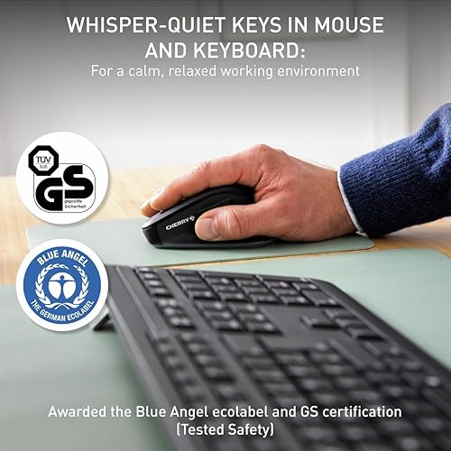Cherry Stream Comfort Desktop Wireless Keyboard and Mouse | USB SX Scissors Mechanism | Whisper-Quiet Silent | Keystroke (Black, Desktop Combo) Desktop Combo Black