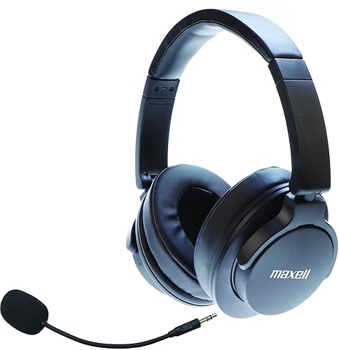 Maxell Active Noise Cancellation Headphone Detachable Boom Mic & Built-in Mic - Immersive Sound with Bluetooth ANC Headphones, 20dB Noise Reduction, 40mm High-Fidelity Drivers, 10-Hour Playtime