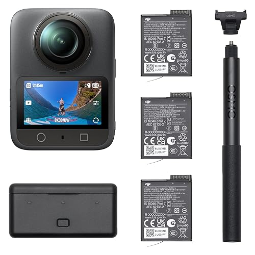 DJI Osmo 360 Camera, Waterproof 8K 360° Action Camera with 1-Inch 360° Imaging, Extended Battery Life with 3 Batteries, Native 8K 360° Video, 105GB Built-in Storage, 360 Action Camera for Sports Osmo 360 Adventure Combo Single