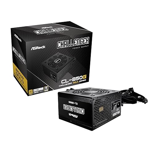 ASRock Challenger 850W Power Supply Auto iCOOL Intelligent Fan Control 120mm Golf Blade 5 Years Warranty CL-850G 80 Plus Gold Certified Non-Modular ATX3.1 PCIe5.1 12V-2x6 Cable Gold Challenger 850W
