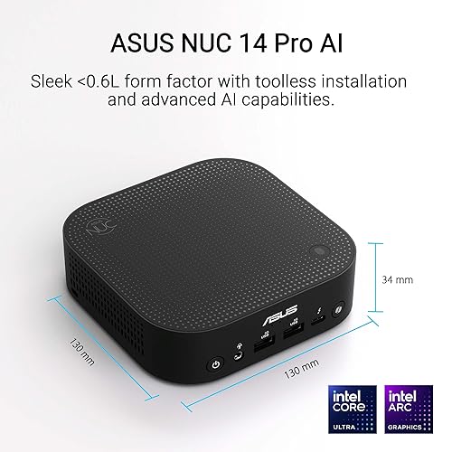 ASUS NUC 14 Pro AI Microsoft Copilot+ AI PC with Intel Series 2 Core Ultra 9 288V, 32GB LPDDR5x RAM, 1TB NVMe SSD, Thunderbolt™ 4, WiFi 7, Win 11 Pro, Voice Command, Toolless Chassis Access, Mini PC