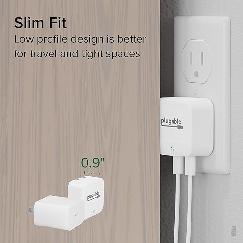 Plugable Dual USB C Charger Block, 40W Foldable 2-Port Fast Charging Flat USB C Wall Charger, Power Delivery for iPhone 15, iPad, AirPods, Samsung Galaxy, Pixel (PS-40C2W) White