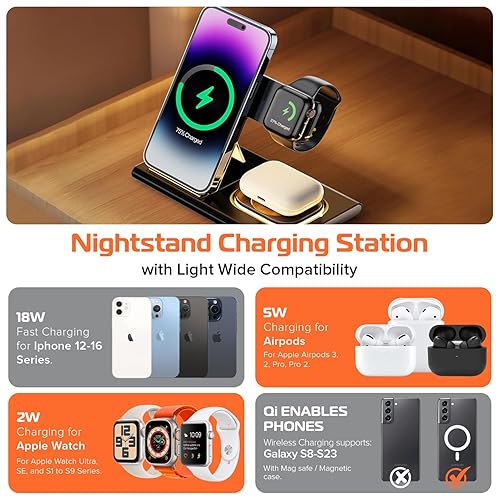 Spracht Flex Charge 3-3 1 Charging Dock, Portable Charging Station for Smartphones, Smartwatches, Earphones, Fast Wireless Charger 25W Night Light, Charger