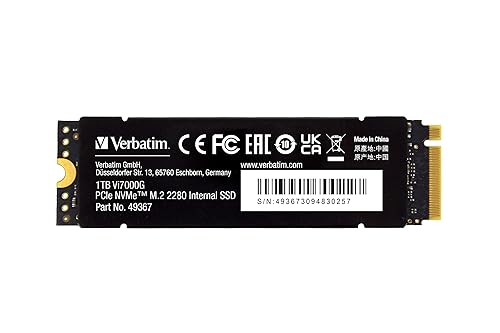 Verbatim Vi7000G NVMe M.2 Internal SSD, Internal SSD Drive with 1TB Data Storage and PCIe Gen 4 Interface, Solid State Drive for Gaming PC and Playstation 5, Black Vi7000G 1 TB