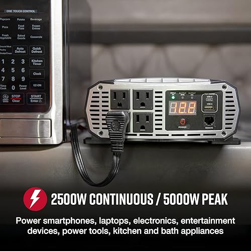 Cobra PRO 2500W Professional Grade Power Inverter, Portable – 2500-Watt Car Charger, 4 Grounded AC Outlets, 2 Fast Charge USB Ports and Remote Controller (CPIALCDG1) Compatible 2500 Watt