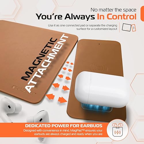 MagPad Magnetic Wireless Charging Mouse Pad, 15W Fast Charging, for Smartphones and Earbuds, Brown