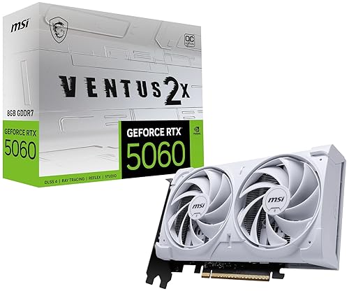 MSI Gaming RTX 5060 8G Ventus 2X OC White Graphics Card (8GB GDDR7,TBA-bit, Extreme Performance: TBA MHz, DisplayPort x3 2.1a, HDMI 2.1b, NVIDIA Blackwell Architecture)