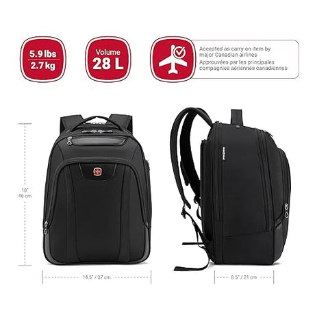 SWISSGEAR Carry-On Backpack with Quick Access Laptop Section - Fits laptops up to 17.3-Inch and Tablets - Black (SWA2328BD)