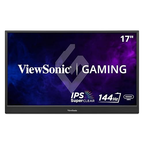 ViewSonic VX1754 17 Inch 1080p IPS Portable Gaming Monitor with 144Hz, AMD FreeSync, 2 Way Powered 60W USB C, Mini HDMI, and Built-in Stand with Protective Cover 17-Inch 144Hz