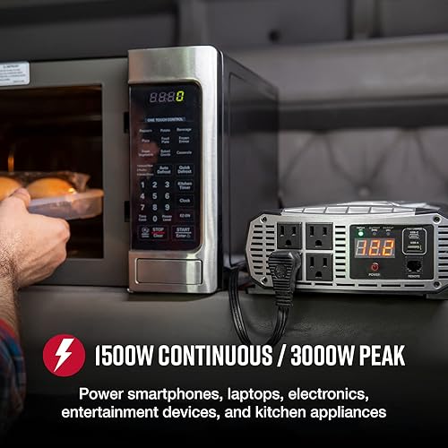 Cobra PRO 1500W Professional Grade Power Inverter, Portable – 1500-Watt Car Charger, 4 Grounded AC Outlets, 2 Fast Charge USB Ports and Remote Controller (CPIALCDG1) Compatible CPI1500W