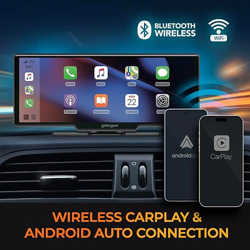GekoGear Orbit C120 Portable Carplay & Android Auto with 1080P Backup Camera, 10.3 Inch HD IPS Touch Screen Carplay with 1080p Backup Camera, Car Audio Receivers with GPS Navigation, Bluetooth