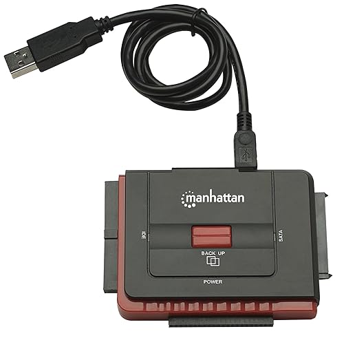 Manhattan SATA / IDE to USB 2.0 Hard Drive Adapter Cable - with One-Touch Storage Backup – External Converter for SSD / HDD Data Transfer, Supports UASP – Compatible with Windows, Mac, Linux -179195