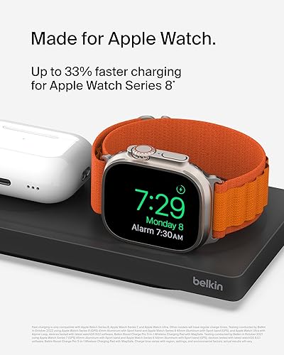 Belkin MagSafe 3-in-1 Wireless Charging Pad - Fast Wireless Charging for Apple Watch, iPhone 14, iPhone 13 & iPhone 12 Series, & AirPods - MagSafe Charging Station for Multiple Devices - Black 3 in 1 Pad Black