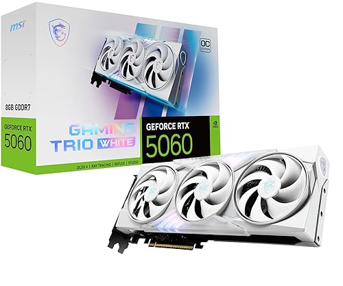 MSI Gaming RTX 5060 8G Gaming Trio OC White Graphics Card (8GB GDDR7,TBA-bit, Extreme Performance: TBA MHz, DisplayPort x3 2.1a, HDMI 2.1b, NVIDIA Blackwell Architecture)