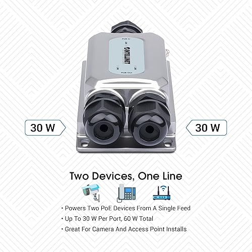 Intellinet 2-Port Gigabit PoE++ Extender Outdoor, 60W Power Budget, 30W Out Per Port, IP67 & IK10, Ultra POE Passthrough Switch-3 Yr Mfg Warranty