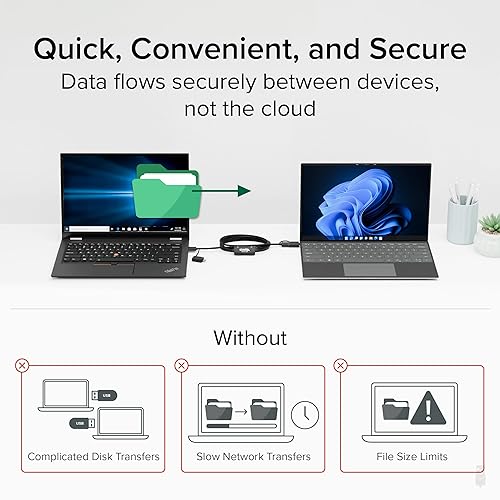 Plugable USB Data Transfer Cable PC to PC, Compatible with Windows USB C and USB 3.0, Transfer Files to New Computer with Included Bravura Easy Computer Sync Software, 6.6ft (USBC-TRAN)