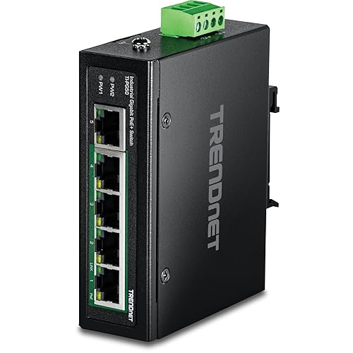 TRENDnet 5-Port Hardened Industrial Unmanaged Gigabit 10/100/1000Mbps DIN-Rail Switch w/ 4 x Gigabit PoE+ Ports, 1 x Gigabit Port, TI-PG50