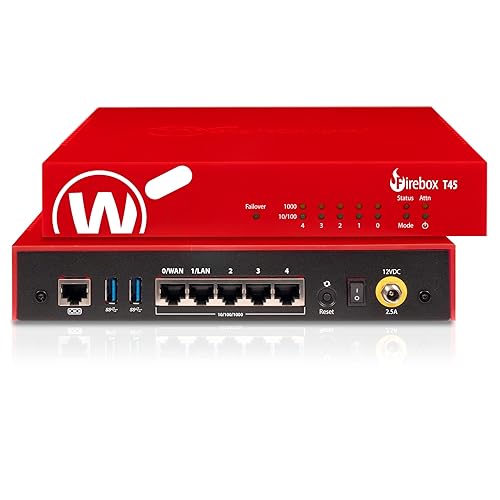 WatchGuard Firebox T45-PoE Network Security Appliance with 1 Year Basic Security Suite License - Advanced Firewall, VPN, Intrusion Prevention (WGT47031-US)