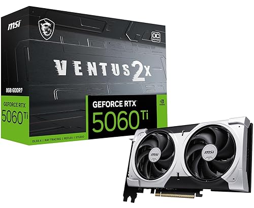 MSI Gaming RTX 5060 Ti 8G Ventus 2X OC Plus Graphics Card (8GB GDDR7,TBA-bit, Extreme Performance: TBA MHz, DisplayPort x3 2.1a, HDMI 2.1b, NVIDIA Blackwell Architecture)
