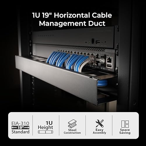 IOGEAR 1U 19 Horizontal Cable Management Duct – Finger Duct with Removable Cover, Metal Construction (GROHD1U)