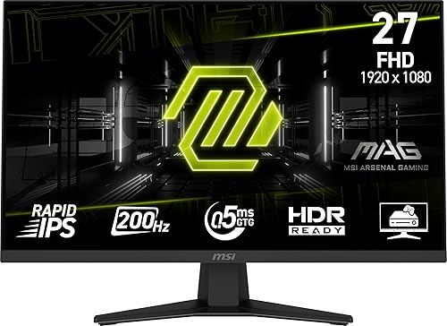 MSI MAG 274F 27-inch 1920 x 1080 (FHD) Gaming Office Monitor, 200Hz, Adaptive-Synch, HDR Ready, HDMI, VGA Port,VESA Mountable, Tilt, 4-Side Slim Bezel,0.5ms, Black