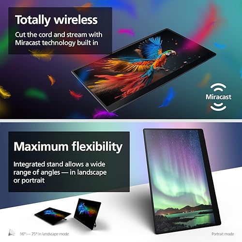 RICOH 150BW Wireless Portable Monitor – 15.6 OLED Touchscreen with Battery, Multicasting & Dual Speakers for Work Anywhere on Laptop, Desktop, Mac, PC