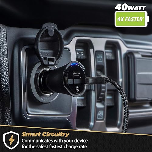 Scosche CPDCC40 PowerVolt 40-Watt Certified USB Type-C Fast Car Charger Power Delivery 3.0 for Standard USB-C Devices, Dual USB-C Charger Dual USB-C 40W