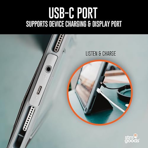 STM Goods Dux Ox - Super Protective 10th Gen iPad Case with Integrated 3.5mm Aux Jack, Translucent Back, Durable & Water-Resistant, Built-in Storage for Apple Pencil Gen 1 - Black