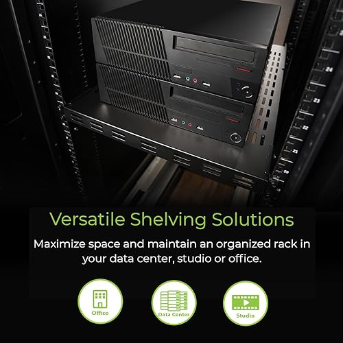 IOGEAR 1U Adjustable Depth Vented Rack Shelf – Heavy Duty Steel, 330 lb Capacity, 19.5–38.3 Depth, 27.5 Shelf, TAA Compliant — GRSH01