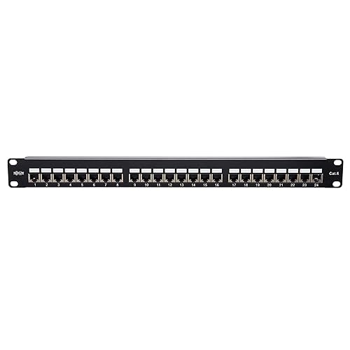 Tripp Lite RJ45 Patch Panel, Cat5e/Cat6 Patch Panel, 24 Port Patch Panel, Shielded, Krone IDC, 0.5U Rack Mount, 568B, TAA Compliant (N252-024-SH-K) 24 Port 568B