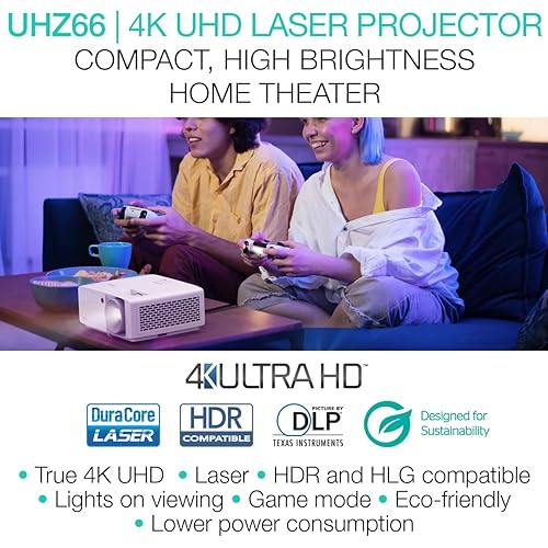 Optoma UHZ66 Compact Long Throw True 4K UHD Laser Home Cinema and Gaming Projector, 4000 Lumens UHZ66 - Latest Model