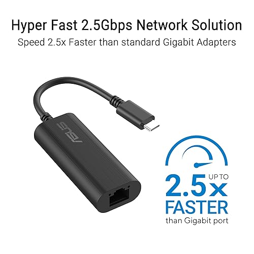 ASUS USB-C2500 V2 2.5Gbps Type-C Wired Network Adapter, RJ45 LAN, USB-C High-Speed Transfer, Compatible with 2.5G/1G/100Mbps