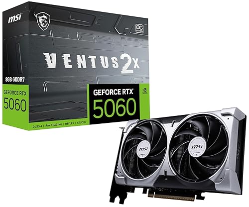 MSI Gaming RTX 5060 8G Ventus 2X OC Graphics Card (8GB GDDR7,TBA-bit, Extreme Performance: TBA MHz, DisplayPort x3 2.1a, HDMI 2.1b, NVIDIA Blackwell Architecture)
