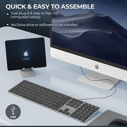 Matias Wired USB C Keyboard for Mac with Numeric Keypad - Mac Keyboard Compatible with Mac OS X v.10.6.8, MacBook Pro, MacBook Air, iMac - Latest Version Supported - (Space Grey) Space Gray