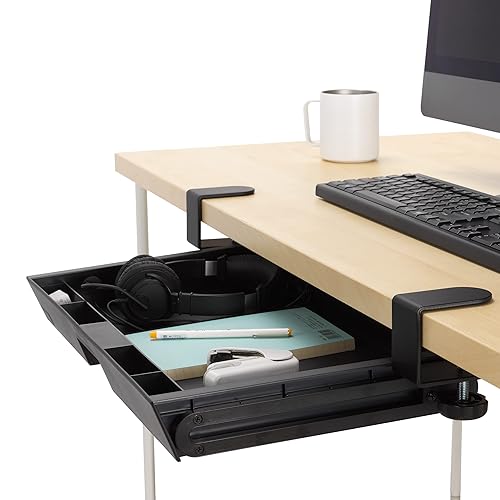 Kensington Clamp-On Storage Drawer, Under Desk Storage Drawer & Damage-Free Installation (K52175WW), Black