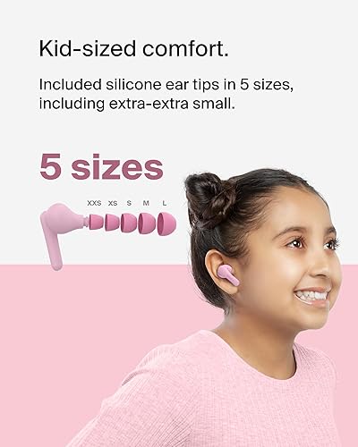 Belkin SoundForm Nano 2 Bluetooth Earbuds for Kids with Built-in Microphone, 28H Battery Life, Safe 85dB Volume, IPX5 Water Resistance - Kids Bluetooth Earbuds for iPhone, iPad, Galaxy, & More - Pink Pink One Size
