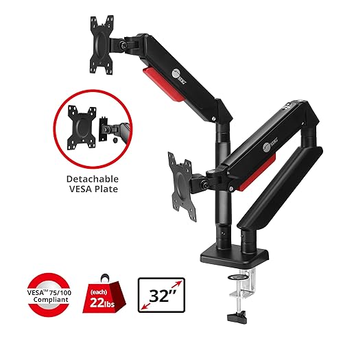 SIIG Dual Monitor Arm Stand for Desk - Fully Adjustable Gas Spring Mount Holds 22 lbs and 13-32 Inch Screens, VESA 75x75 100x100 with C-Clamp & Grommet (CE-MT3Y11-S1)