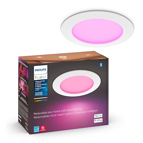 Philips Hue Smart Slim 6 Inch LED Downlight - White and Color Ambiance Color-Changing Light - 1 Pack - 1200LM - Indoor - Control with Hue App - Works with Alexa, Google Assistant and Apple Homekit Canless/Slim smart light