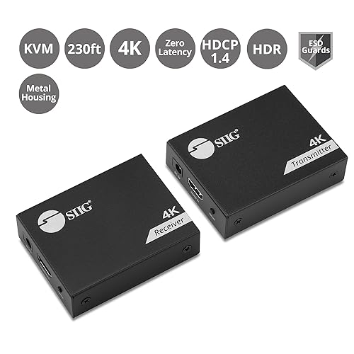 SIIG 4K HDMI USB KVM Extender Over CAT6-1080p (230ft) & 4K30Hz (130ft) - Balun Extender - 2 USB-A - Zero Latency - No Driver - Plug & Play - Keyboard & Mouse USB Extender (CE-H28411-S1)