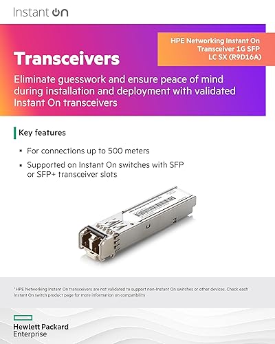 HPE Networking Instant On 1G SFP LC SX Transceiver for Connections Up to 500 Meters (R9D16A)