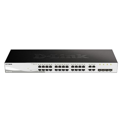 D-Link 28-Port Gigabit Smart Managed Switch, 4 SFP Combo Ports, Advanced L2+ features, VLANs, Cable Diagnostics, Green, WebSmart, Web UI (DGS-1210-28 28 Port, 4 SFP
