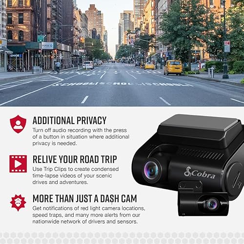 Cobra Smart Dual View Front and Rear Dash Cam (SC 250R) – True 4K Resolution, 360 Alerts, Parking Live View, Incident Reports, Emergency MayDay, 32 GB SD Card Included, CarPlay & Android Auto