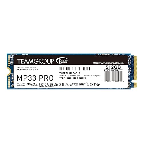 TEAMGROUP MP33 PRO 512GB SLC Cache 3D NAND TLC NVMe 1.3 PCIe Gen3x4 M.2 2280 Internal SSD (Read Speed up to 2100MB/s) TBW>400TB Compatible with Laptop & PC Desktop TM8FPD512G0C101 512GB Gen3x4 Read 2,100mb/S