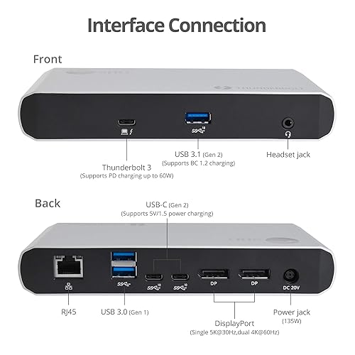 SIIG Thunderbolt 3 or USB C Dual 4K Display Docking Station with 60W PD- Titan Ridge (2X DP 1.2, 1x USB-A/2x USB-C 10Gbps, 2X USB-A 5Gbps, Ethernet) for Windows&Mac M1/M2/M3 Pro/Max (JU-DK0C11-S1)