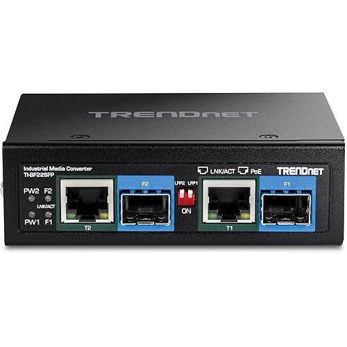 TRENDnet 2-Port Industrial SFP to Gigabit PoE++ Media Converter, TI-BF22SFP, IP30 Metal Housing, Power Supply (Model TI-S15052) Sold Separately, Black