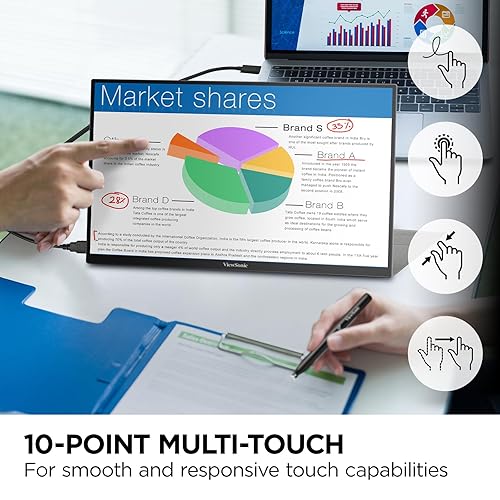 ViewSonic TD1656-2K 16 Inch WQXGA 1600p IPS Touchscreen Portable Monitor with 2 Way Powered 65W USB C, and Smart Cover with Built-in Stand 1440p