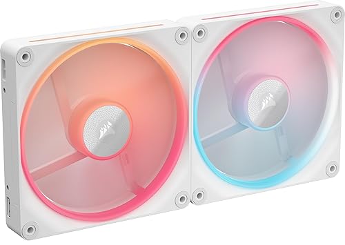 CORSAIR iCUE Link LX140-R RGB 140mm PWM Reverse Fans – Dual Fan Kit – Low-Noise, CORSAIR Magnetic Dome Bearing, Dual Light Loops, CORSAIR QuikTurn™ Screws, Zero RPM Mode – White 2 x 140mm White