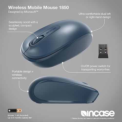 Incase Wireless Mobile Mouse 1850 – Designed by Microsoft – Compact, Comfortable, Right/Left Hand Use, 6-Month Battery Life, Nano Transceiver, Works with Mac/Windows 8/10/11 (Wool Blue)