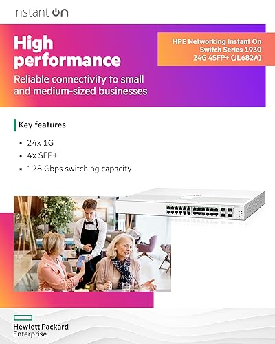 HPE Networking Instant On Switch Series 1930 24-Port Gb Smart-Managed Layer 2+ Ethernet Switch | 24x 1G | 4X SFP+ | US Cord (JL682A#ABA) 24G 4SFP+