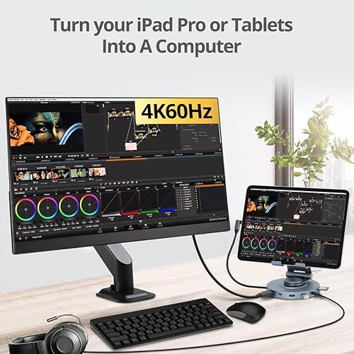 SIIG USB-C Hub Stand - iPhone 15 / iPad mini/Tablet Stand Docking Station, Rotatable Base/Foldable Holder, 4K 60Hz HDMI, USB-A & USB-C 5Gbps, PD 88W, 3.5mm Audio/Mic, SD/TF, for iPad/Surface Pro 9